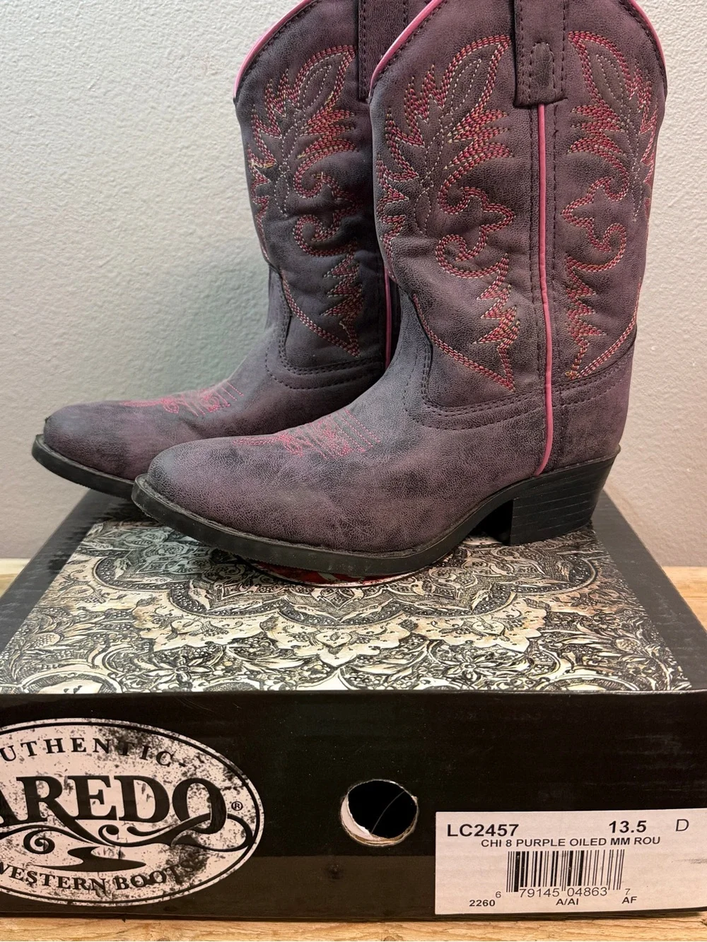 Laredo kids Purple Suede Lace-Up Western Boots with Pink Trim